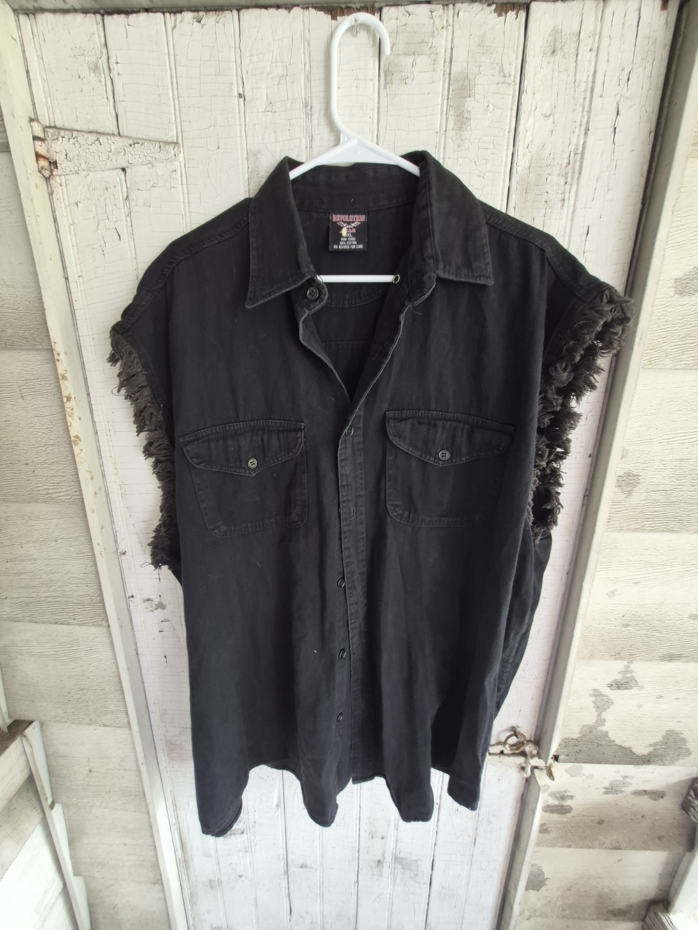 Revolution Gear Black Sleeveless Button-Down Shirt Jacket Y2K